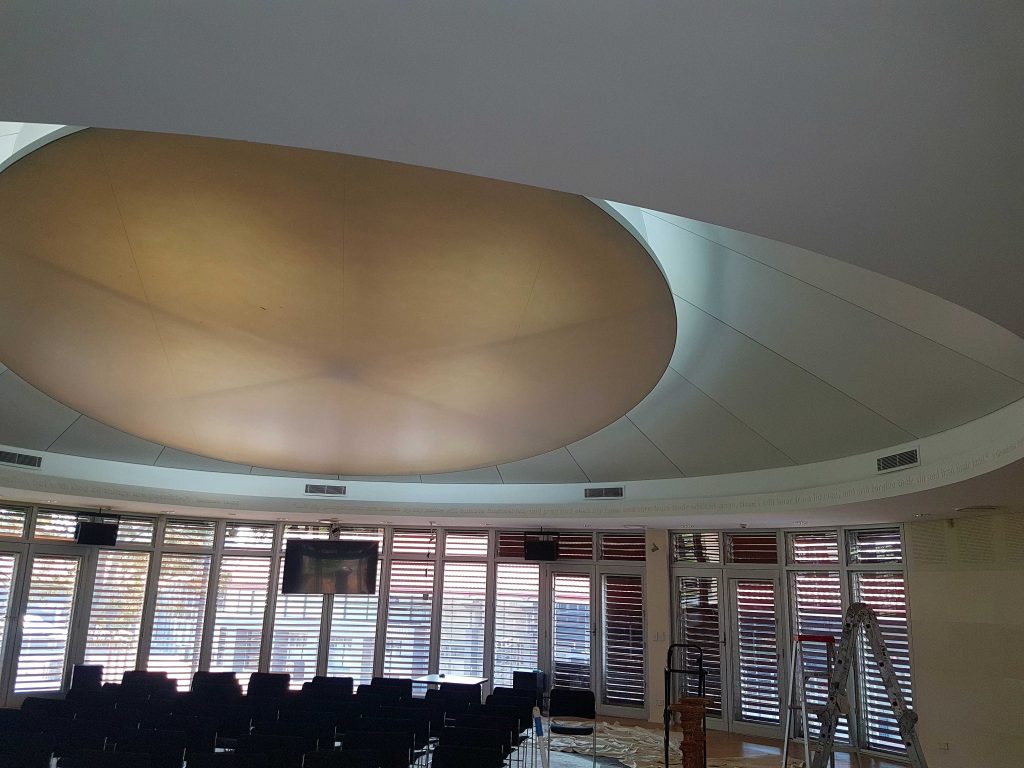 Large circular plaster ceiling dome set into a high ceiling, built by Sydney Wide Plastering