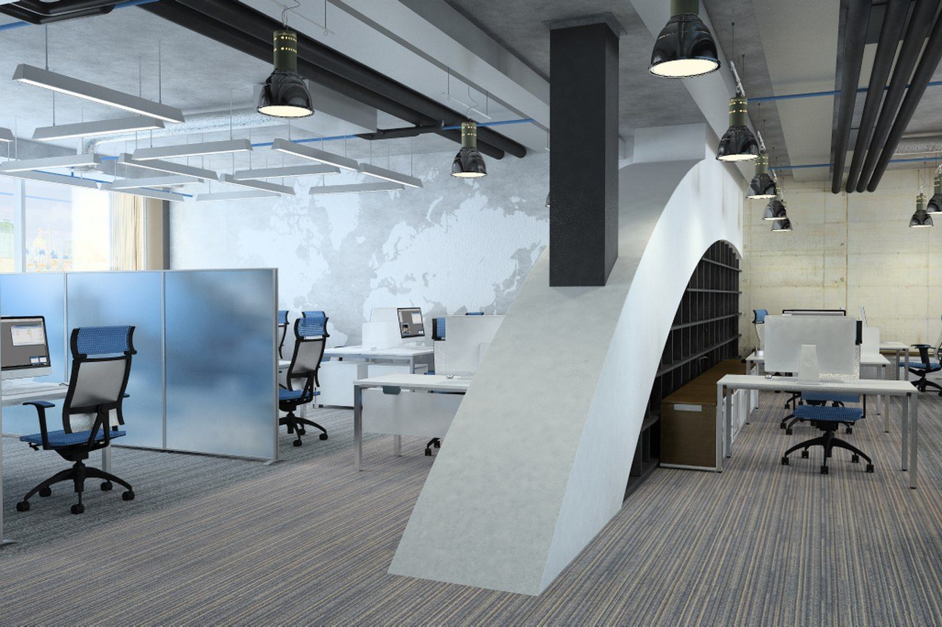 Commercial office fitout with a curved plasterboard archway